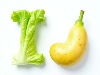 Poster - Alphabet Letters I And J Made From Iceberg Lettuce And Jackfruit Are Isolated On A White Background In This Unique Composition. 00002