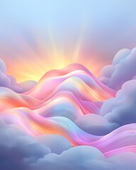 Poster - Captivating iridescent and surreal digital featuring an abstract landscape with undulating radiant kaleidoscopic patterns and shapes in a serene ethereal realm