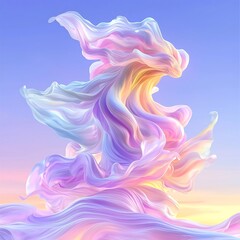 Poster - Ethereal and captivating pastel colored liquid gradients swirling and flowing in a dynamic abstract celestial composition  Shimmering organic forms and glowing energy create a visionary