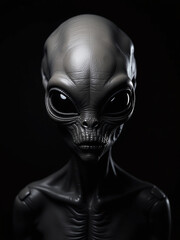 Poster - Alien Portrait With Striking Contrast Presented On A Simple Black Background Banner For A Bold Visual Effect Display. 00002
