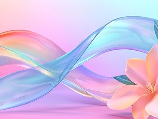 Poster - Surreal abstract background with undulating iridescent ribbons and shapes in kaleidoscopic gradients showcasing kinetic movement and an experimental technique in a futuristic minimalist style