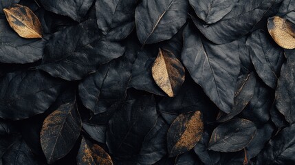 Poster - Dark Leaves with Golden Accents on Textured Background