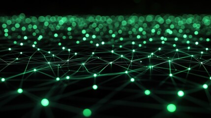 Poster - Abstract Network Visualization Green Nodes and Connections Digital Technology Data Flow Plexus