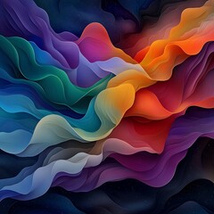 Poster - Captivating abstract artwork featuring undulating iridescent shapes forming a mesmerizing psychedelic composition with rich saturated hues blending seamlessly  Tactile