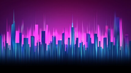 Poster - An Ultra Modern City Skyline Silhouette with Vibrant Colors Against a Digital Gradient Background, Perfect for Futuristic and Urban Themes