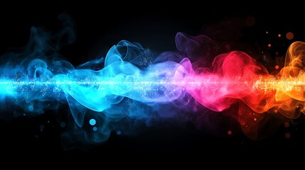 Poster - Colorful Clouds of Smoke Intertwining with a Soft Glow, Creating an Ethereal and Dreamlike Atmosphere Against a Dark Background