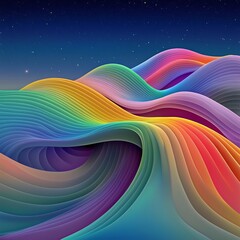 Poster - Striking abstract background with flowing wavy iridescent forms in vibrant color combinations set within a captivating cosmic landscape  This surreal