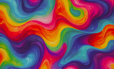 Poster - Colorful painting with a rainbow pattern. The colors are bright and vibrant. The painting is full of swirls and curves