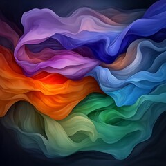 Poster - Shimmering iridescent waves   an abstract composition with vivid luminous forms in vibrant hues  A tranquil cosmic ambience with a futuristic impressionistic aesthetic