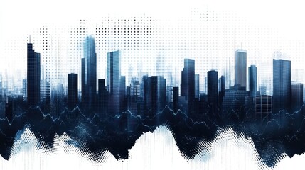 Poster - Abstract financial stock market graph with blue color and city buildings on transparent background vector illustration white background