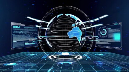 Fototapete - Exploring advanced 3D technology showcasing a digital globe with interactive data elements
