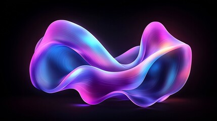 Poster - Mesmerizing iridescent wavy shapes swirling in a vibrant gradient background creating a hypnotic and captivating digital art design with an ethereal dreamlike