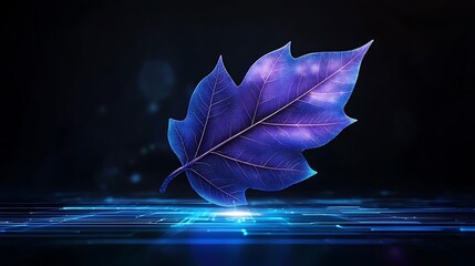 Aufkleber - A Stunning Dynamic Visualization of Quantum Computing Concepts Featuring a Vibrant Purple Leaf on a Futuristic Digital Background