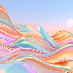 Poster - Mesmerizing iridescent waves and flowing forms in a captivating cosmic landscape with striking color combinations and a surreal digital painting inspired aesthetic  The high definition glossy