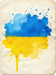 Aufkleber - Abstract Ukrainian Flag Design Features Splattered Watercolors On A Textured Background Of Paper With A Hint Of Nostalgia. 00003