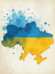 Aufkleber - Abstract Ukrainian Flag Design Features Splattered Watercolors On A Textured Background Of Paper With A Hint Of Nostalgia. 00002