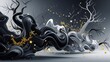 © rudy2101 - Abstract image of dark room concrete floor. Black room or stage background for product placement.Panoramic view of the abstract fog. White cloudiness, mist or smog moves on black background.