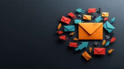 Poster - Freehand design elements like arrows and envelope on a dark background conveying the concept of global communication social networking and digital technology