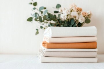 Poster - A minimalist depiction of a fabric swatch book, showing clean blocks of neutral colors and simple patterns