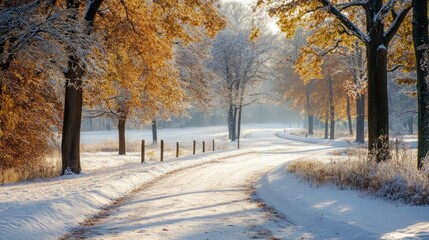 Sticker - Snowy Path Through a Frosty Forest