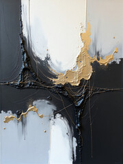 Poster - Abstract Modern Art Acrylic Painting Featuring Black, White, Gray, And Gold Created With E Techniques On A Canvas Background. 00002