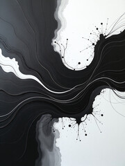 Poster - Abstract Modern Art Acrylic Canvas Painting Created Using Artificial Intelligence Technology To Generate Unique Black And White Designs. 00002
