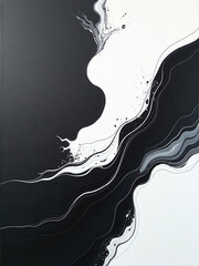 Poster - Abstract Modern Art Acrylic Canvas Painting Created Using Artificial Intelligence Technology To Generate Unique Black And White Designs. 00001