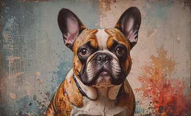 Poster - Dog with brown and white fur is looking at the camera. It has a black nose and a black collar