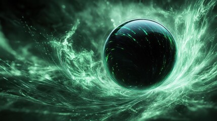 Wall Mural - mysterious green nebula and dark orb: a cosmic dance of light and shadow