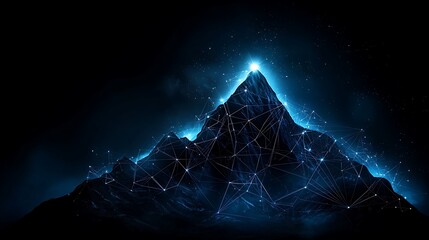 Poster - Abstract Visualization of Data Flow Representing Streams of Information Over a Majestic Mountain Landscape in a Mysterious Blue Glow