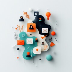 Poster - Whimsical and playful depicting the interconnection of worldwide communication through a creative arrangement of user profile graphics mail symbols
