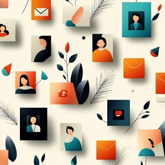 Poster - Interconnected Global Communication Portrayed Through a Whimsical Arrangement of Hand Drawn User Profile Pictures Simplified Mail Graphics