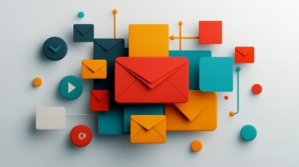 Poster - A dynamic and expressive international communication network design featuring freehand user icons stylized mail symbols