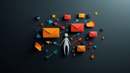 Poster - of a global digital communication and social network concept featuring a freehand human figure representing the user colorful arrows symbolizing interconnected pathways