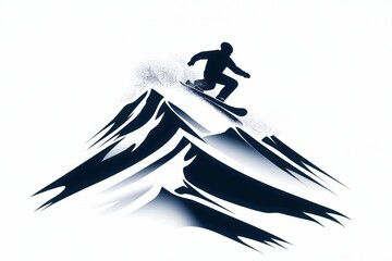Poster - A simple icon of a snowboarder descending Utah snowy Wasatch Range, drawn with sharp, minimalist lines