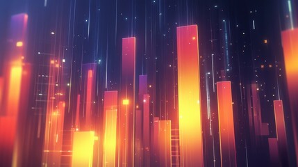 Poster - Abstract financial graphic illustrating growth with glowing bar charts against a dark background, symbolizing success and data analysis in business. illustration