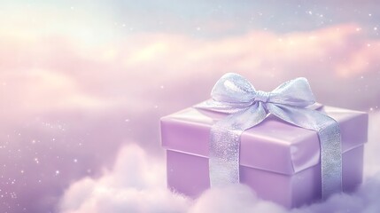 Sticker - A Lavender Gift Box Rests on Soft Clouds