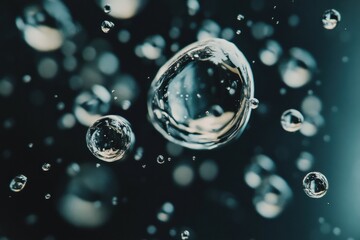 Poster - Viruses suspended in droplets of water under a dark background highlighting their unique structure and behavior. Generative AI