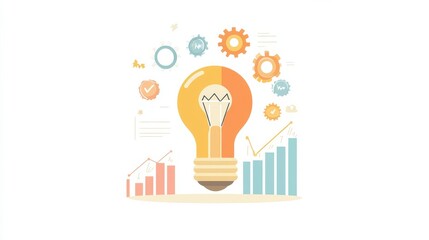 Poster - Creative Business Concept Branding Goals Lightbulb with gears and charts, symbolizing creative business concepts and branding, no face, flat design illustration illustration