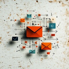 Poster - Interconnected digital community with hand drawn user interface elements  flowing organic shapes and calligraphic patterns  muted earthy tones
