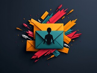 Poster - Conceptual depicting the essence of digital connectivity and social networking  A minimalist freehand human silhouette is positioned at the center