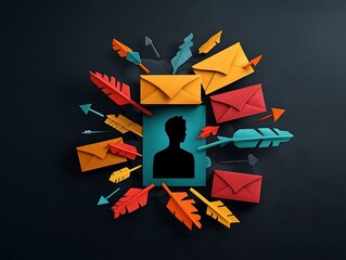 Poster - Conceptual depicting digital connectivity and social networking with a minimalist freehand human silhouette at the center vibrant arrows pointing in multiple directions