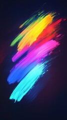 Wall Mural - Glowing paintbrush strokes in vibrant neon colors, modern artistic depiction, isolated with a dark gradient background for creative focus and rendering.