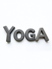 Poster - A Yoga Text Made From Stones Is Isolated On A White Background For Use As A Simple Graphic Image. 00002