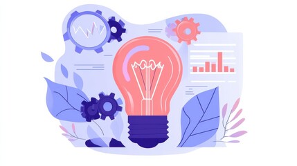 Poster - Creative Business Concept Branding Goals Lightbulb with gears and charts, symbolizing creative business concepts and branding, no face, flat design illustration illustration