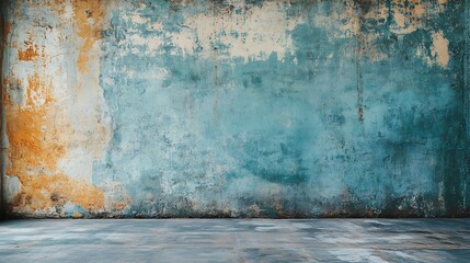 Poster - Aged Rustic Wall with Blue and Orange Textured Surface Perfect for Backgrounds : Generative AI