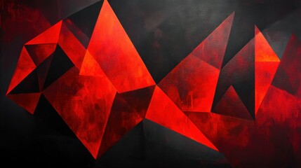 Wall Mural - Abstract geometric art in deep red and black hues, isolated, glowing