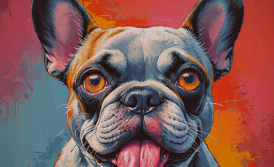 Poster - Dog with a tongue sticking out. The dog is brown and white