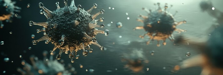 Aufkleber - Viruses suspended in droplets of water illustrating the microscopic world of pathogens. Generative AI
