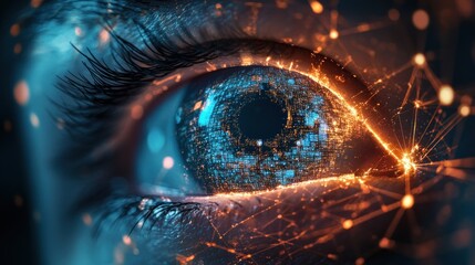 Poster - Digital Eye: A Close-Up View of Futuristic Technology and Connectivity in the Human Eye